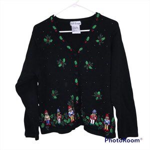B.P. Design L Women’s Ugly Nutcracker Christmas Knit Cardigan Sweater